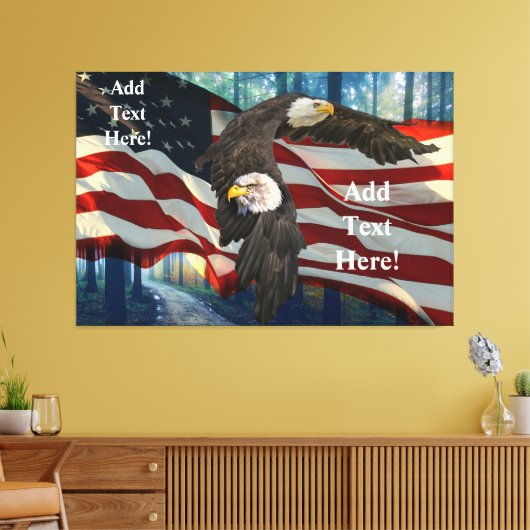 Amerikaanse vlag op Bald Eagle Canvas Afdruk (Insitu (Woonkamer))