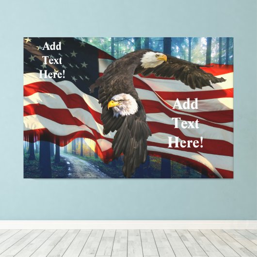Amerikaanse vlag op Bald Eagle Canvas Afdruk (Insitu (Houten vloer))