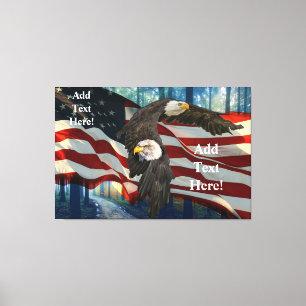 Amerikaanse vlag op Bald Eagle Canvas Afdruk