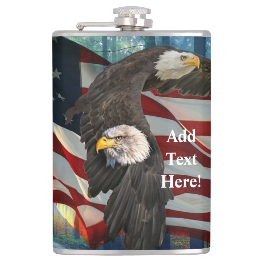 Amerikaanse vlag op Bald Eagle Heupfles (Voorkant)