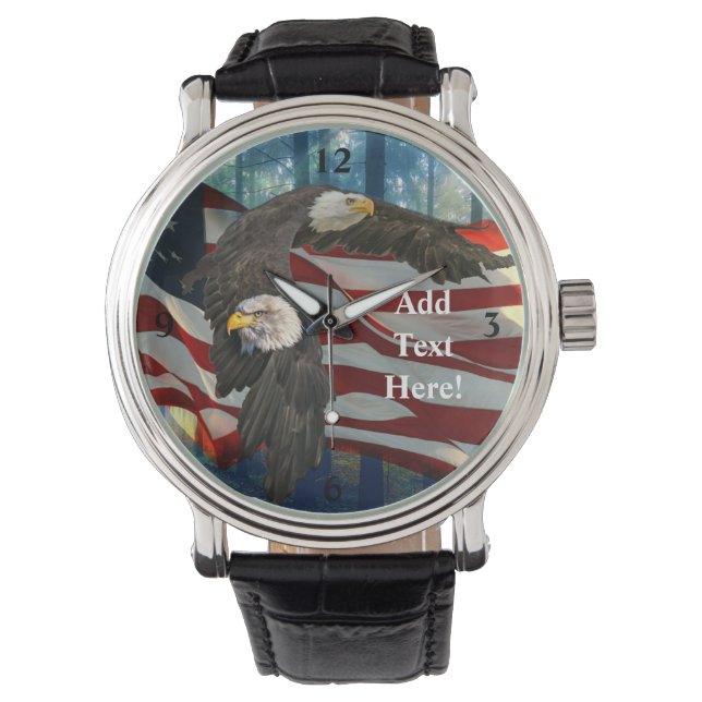 Amerikaanse vlag op Bald Eagle Horloge (Voorkant)