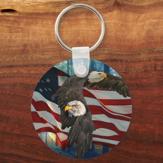 Amerikaanse vlag op Bald Eagle Sleutelhanger (Voorkant)