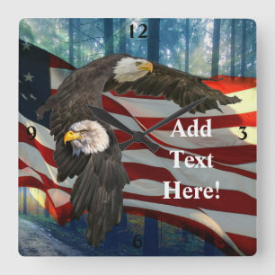 Amerikaanse vlag op Bald Eagle Vierkante Klok