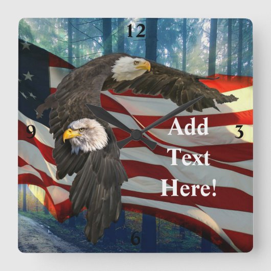 Amerikaanse vlag op Bald Eagle Vierkante Klok (Voorkant)