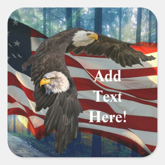 Amerikaanse vlag op Bald Eagle Vierkante Sticker (Voorkant)