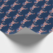 Amerikaanse vlag op blauw cadeaupapier (Hoek)