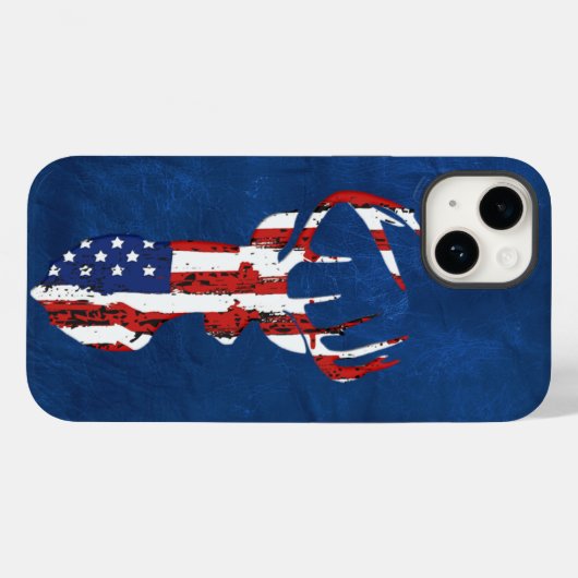 Amerikaanse vlag op blauw leder Case-Mate iPhone case (Achterkant (horizontaal))