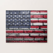 Amerikaanse vlag op Brick Wall Legpuzzel (Horizontaal)