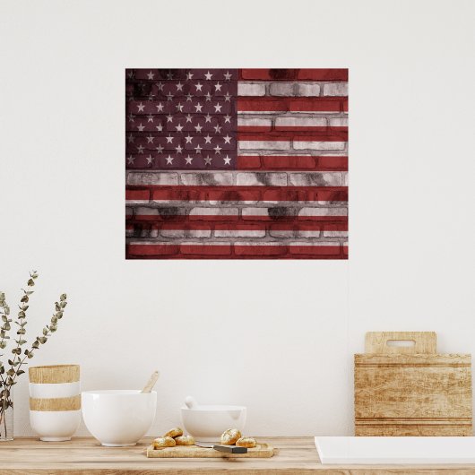 Amerikaanse vlag op Brick Wall Poster (Keuken)