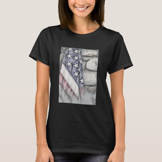 Amerikaanse vlag op de muur t-shirt (Voorkant)