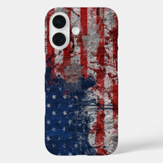 Amerikaanse vlag op de muur van Grunge iPhone 16 Hoesje