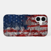 Amerikaanse vlag op de muur van Grunge iPhone 16 Hoesje (Achterkant horizontaal)