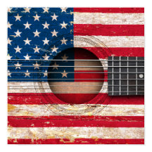 Amerikaanse vlag op de oude akoestische gitaar