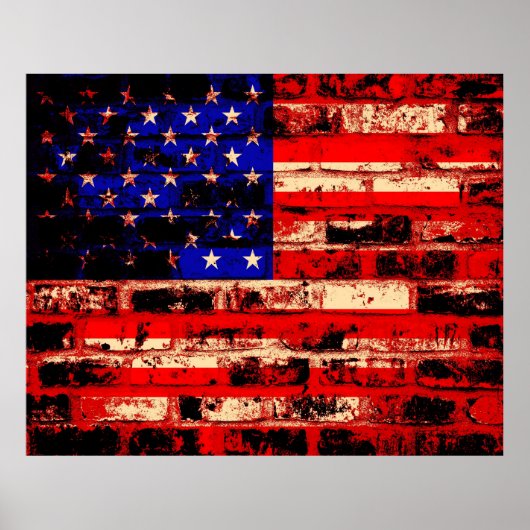 Amerikaanse vlag op de oude muur poster (Voorkant)