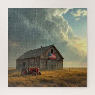 Amerikaanse vlag op een boerenschuur legpuzzel