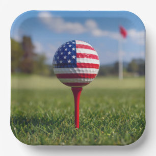 Amerikaanse vlag op een golfbal papieren bordje