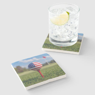 Amerikaanse vlag op een golfbal stenen onderzetter