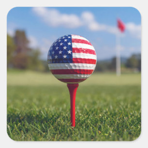 Amerikaanse vlag op een golfbal vierkante sticker