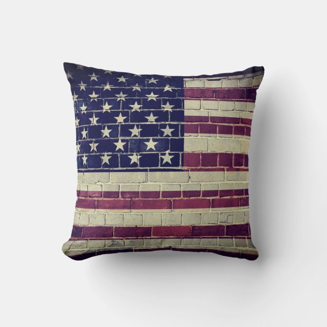 -Amerikaanse vlag op een muur Kussen (Voorkant)