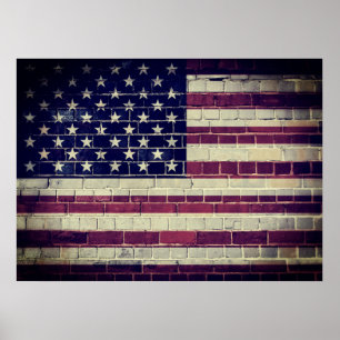 -Amerikaanse vlag op een muur Poster