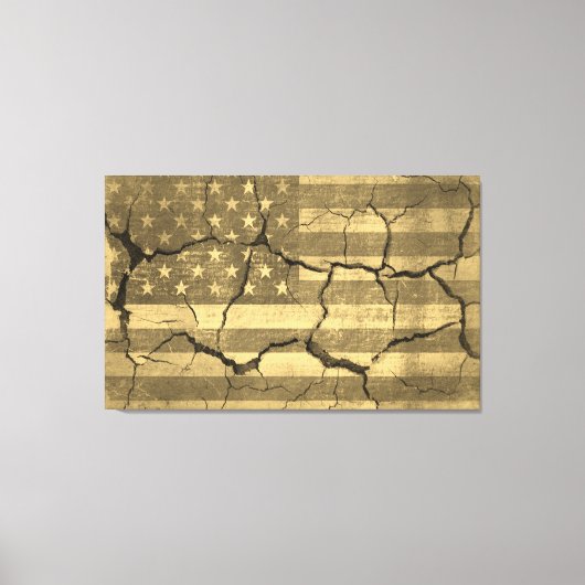 Amerikaanse vlag op gebarsten wand Canvas Afdruk (Voorkant)
