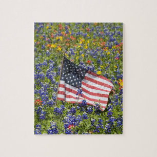 Amerikaanse vlag op het gebied van blauwe bont, legpuzzel