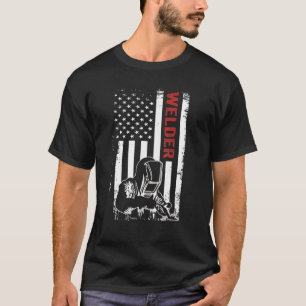 Amerikaanse vlag op het gebied van lassen en stroo t-shirt