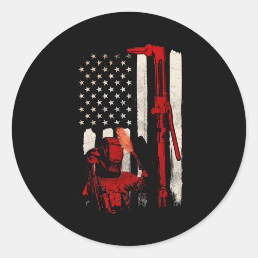 Amerikaanse vlag op het gebied van lassen ronde sticker (Voorkant)