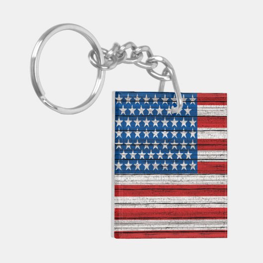 Amerikaanse vlag op het gevelpatroon van de weide  sleutelhanger (Voorkant Links)