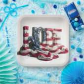 Amerikaanse vlag op hoop papieren bordje (Feest)