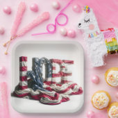 Amerikaanse vlag op hoop papieren bordje (Feest)