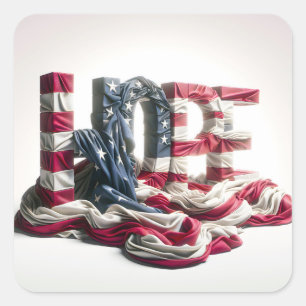 Amerikaanse vlag op hoop vierkante sticker