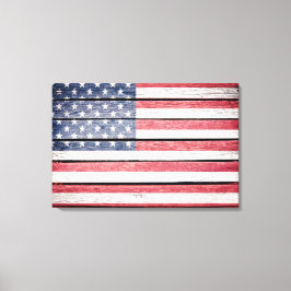 Amerikaanse vlag op houten Afbeelding Canvas Afdruk