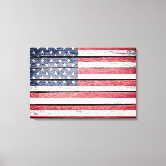 Amerikaanse vlag op houten Afbeelding Canvas Afdruk (Voorkant)