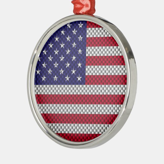 Amerikaanse vlag op koolstofvezel zoals afdrukken metalen ornament (Links)