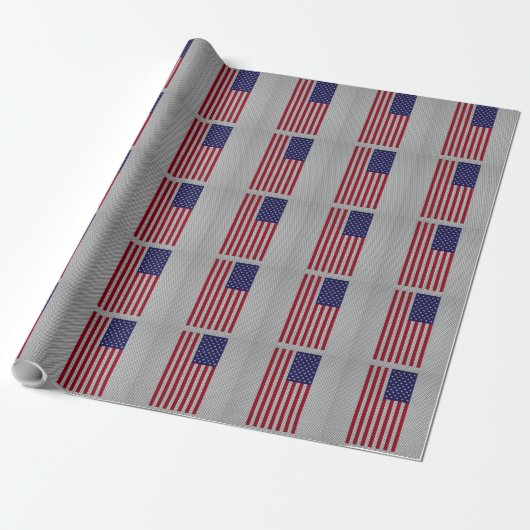 Amerikaanse vlag op koolstofvezelstijldecor cadeaupapier (Uitgerold)