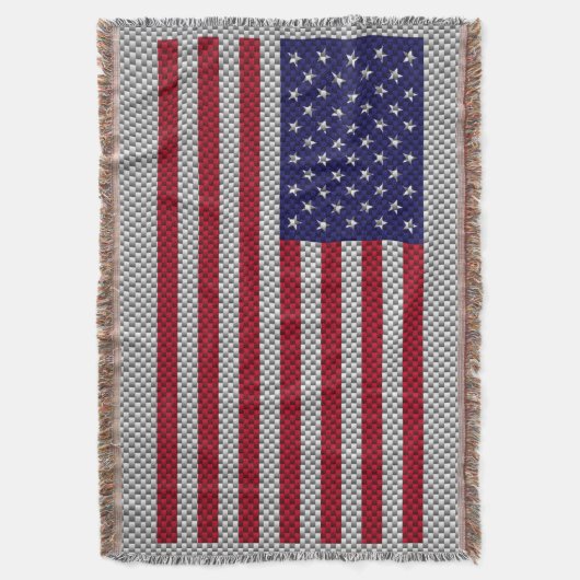 Amerikaanse vlag op koolstofvezelstijldecor deken (Voorkant Verticaal)
