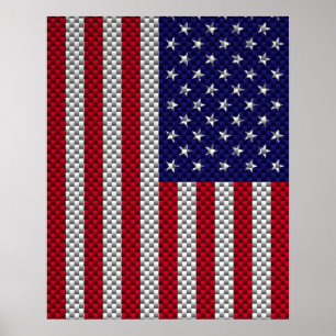 Amerikaanse vlag op koolstofvezelstijldecor poster