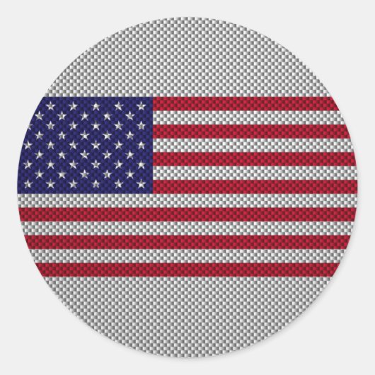 Amerikaanse vlag op koolstofvezelstijldecor ronde sticker (Voorkant)