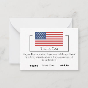Amerikaanse vlag op na begrafenis bedankkaarten notitiekaartje