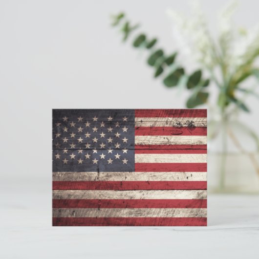 Amerikaanse vlag op oude houten korrel briefkaart (Staand voorkant)