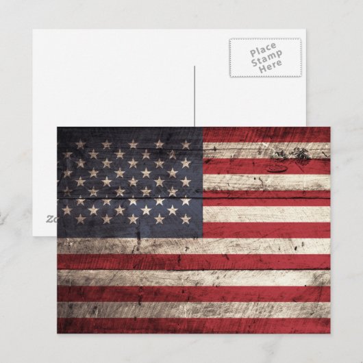 Amerikaanse vlag op oude houten korrel briefkaart (Voorkant / Achterkant)