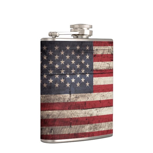 Amerikaanse vlag op oude houten korrel heupfles (Rechts)