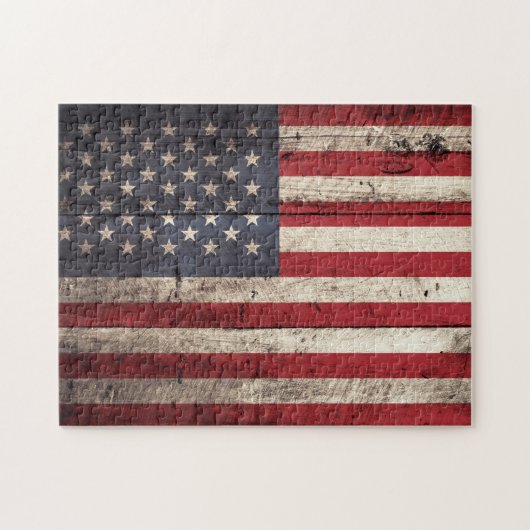 Amerikaanse vlag op oude houten korrel legpuzzel (Horizontaal)