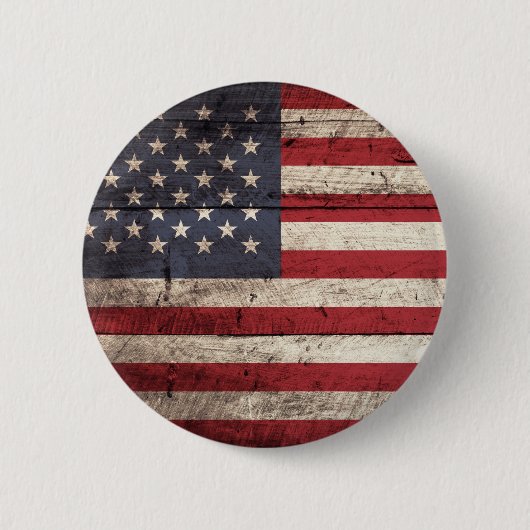 Amerikaanse vlag op oude houten korrel ronde button 5,7 cm (Voorkant)