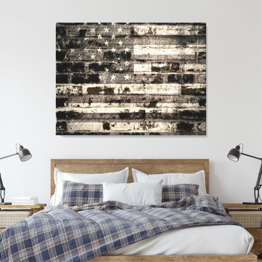Amerikaanse vlag op oude muur 2 canvas afdruk (Insitu (Slaapkamer))