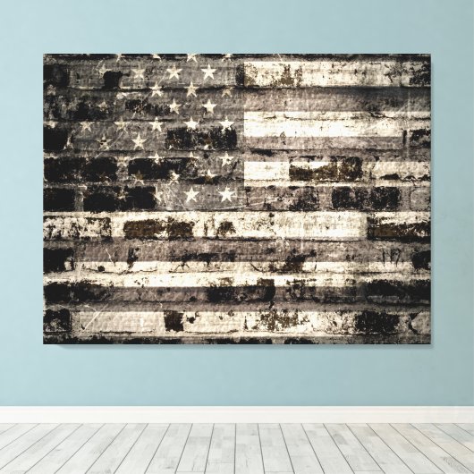 Amerikaanse vlag op oude muur 2 canvas afdruk (Insitu (Houten vloer))