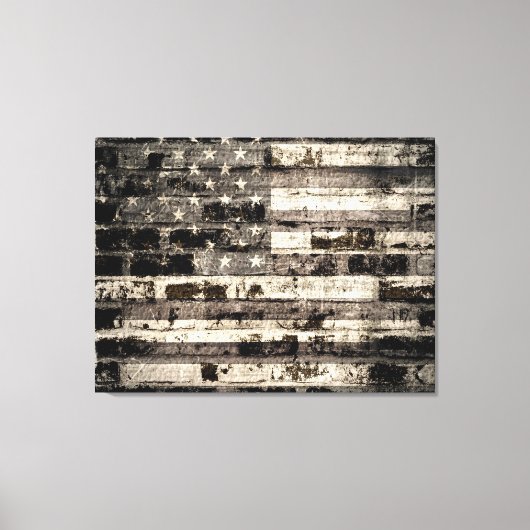 Amerikaanse vlag op oude muur 2 canvas afdruk (Voorkant)