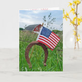 Amerikaanse vlag op roestig hoefijzer kaart (Gele Bloem)