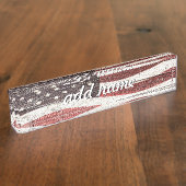 Amerikaanse vlag op roestvrijhout naambordje (Zijkant)